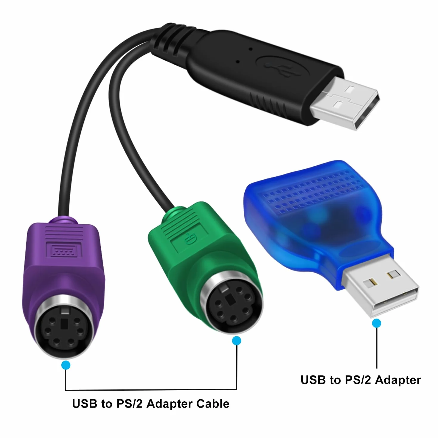 PS2 to USB Adapter Keyboard Adattatore PS2 USB Tastiera e Mouse con Chip Integrato Non Richiede Driver Plug and Play 18cm (Cavo+Adattatore)