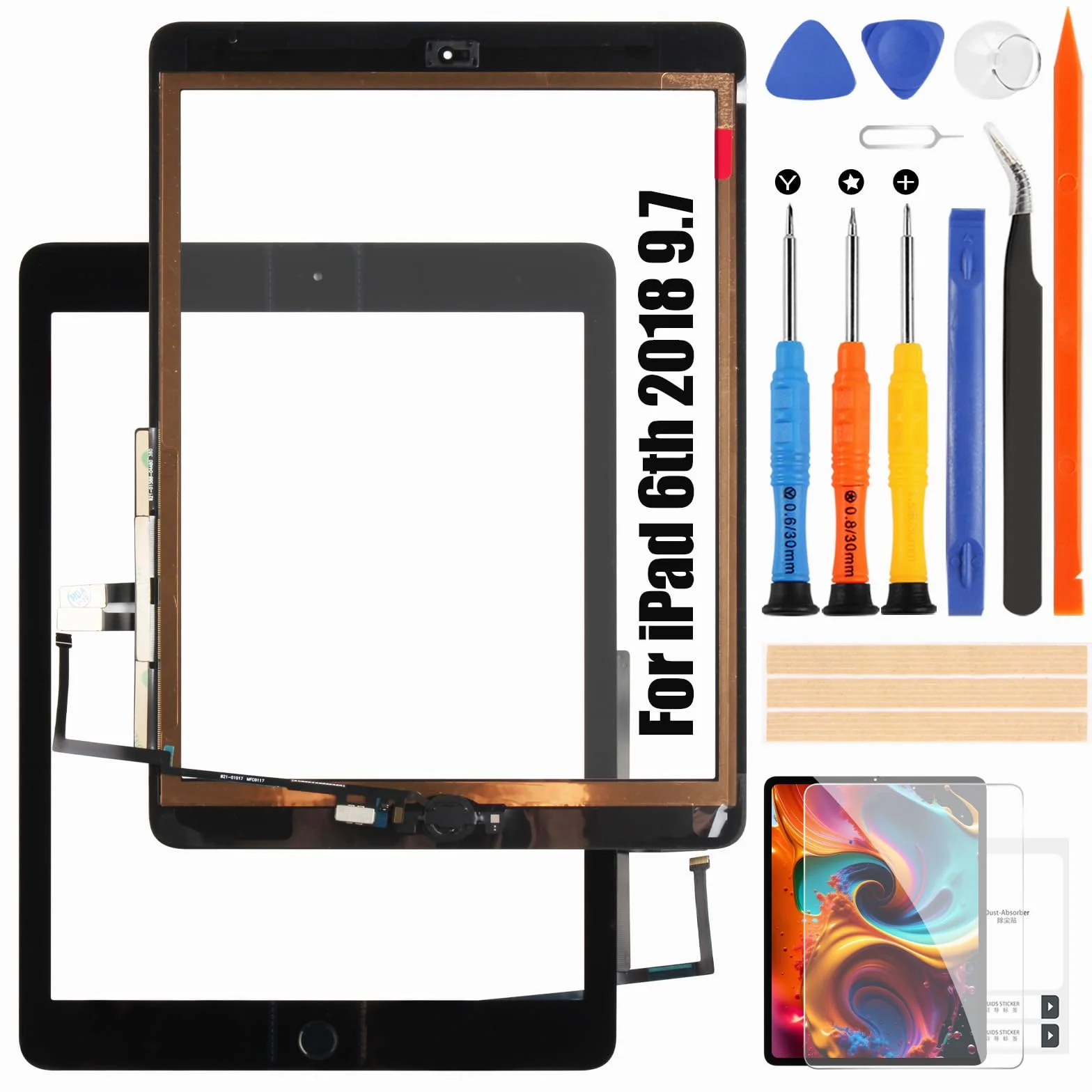 Reparo per iPad 6th 9.7 2018 Touchscreen - per iPad 6 6th Generation Touch Screen A1893 A1954 Digitizer Schermo di Ricambio Vetro include Strumenti di Riparazione (con Home Buttone) (Nero)