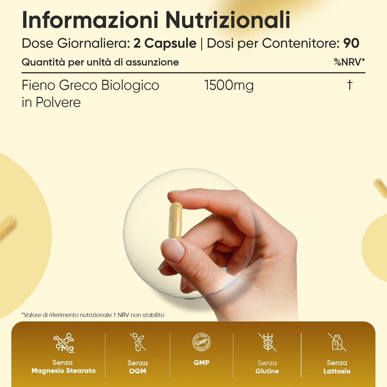 Fieno Greco Bio Integratore Capsule 1500mg per Dose, 3 Mesi, Vegano, Certificato, Senza OGM